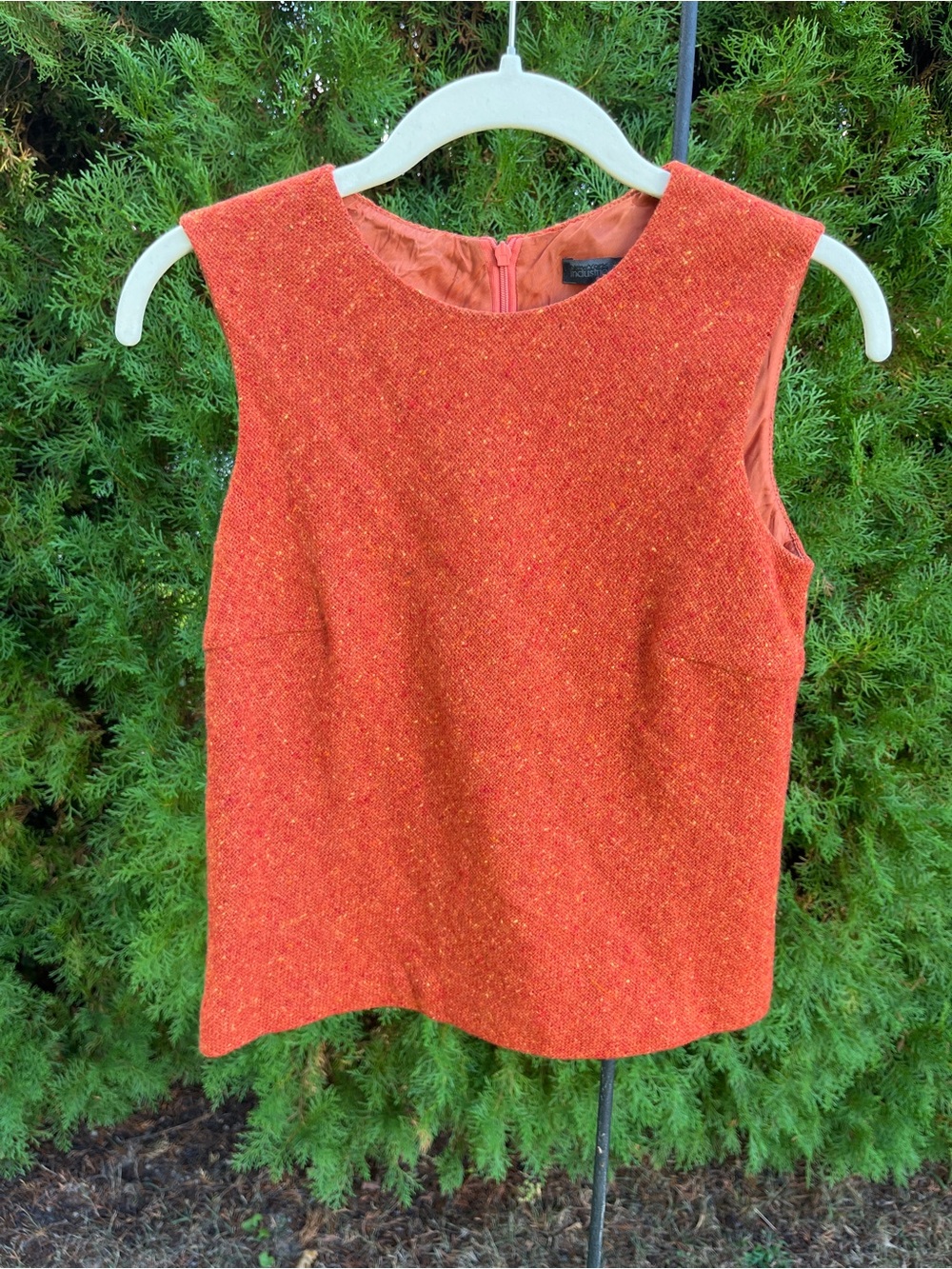 Sleeveless Tweed Shell in Rust Orange